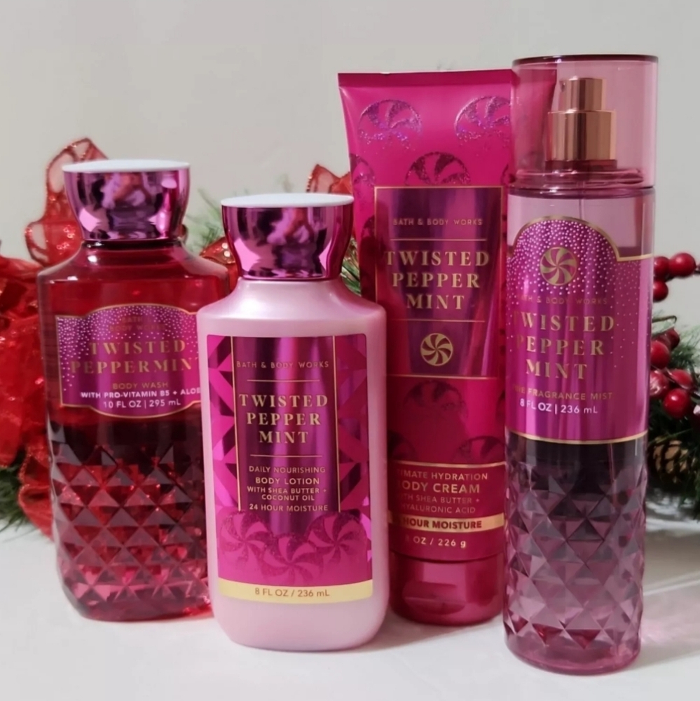 Bath & Body Works Twisted Peppermint 4pc Set Gel Lotion Cream Mist